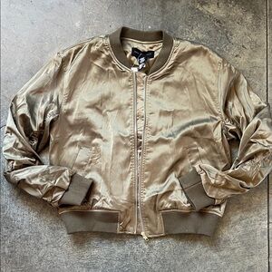 Satin Bomber Jacket in Olive Taupe by Topshop
